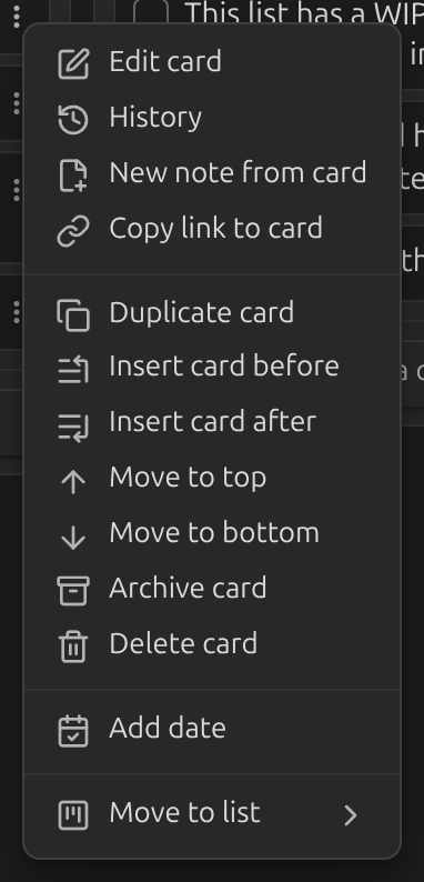 Adding a date from the card menu