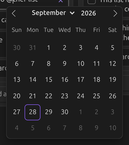 Typing the date trigger opens the calendar