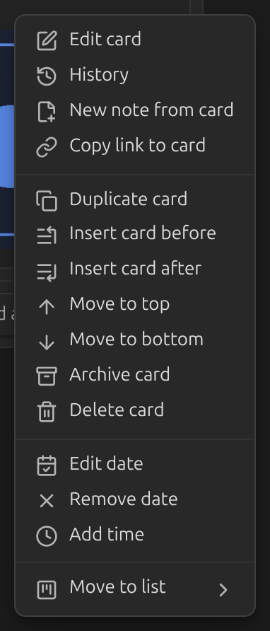Adding a time from the card menu