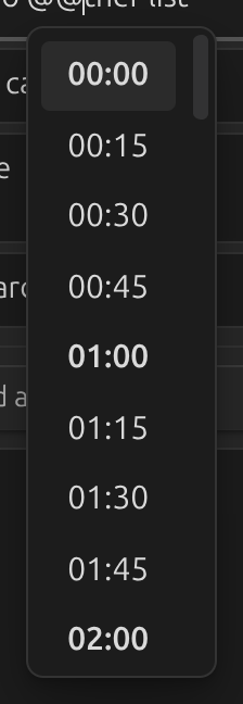 Typing the time trigger opens the time picker