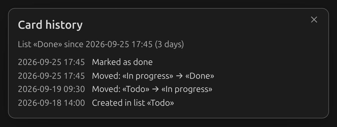 The card history window