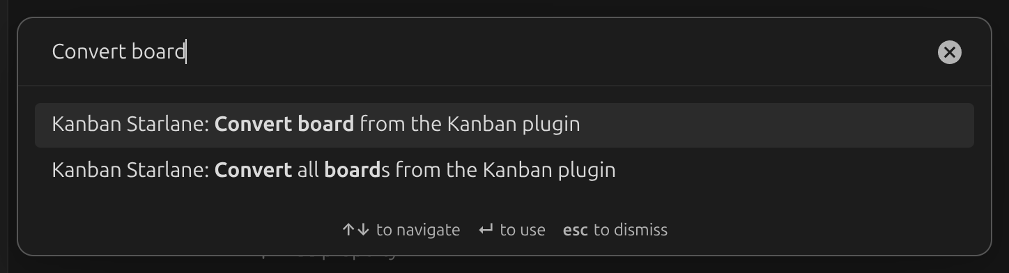The command palette showing the conversion commands
