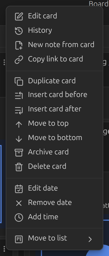 New note from card menu