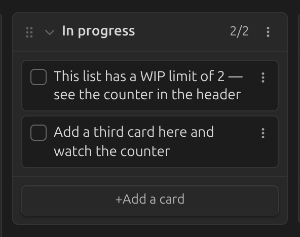 A WIP limit shown in the list header